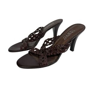 Franco Sarto Womens Brown Woven Slide Heels Size 6.5 Office Cut out Career